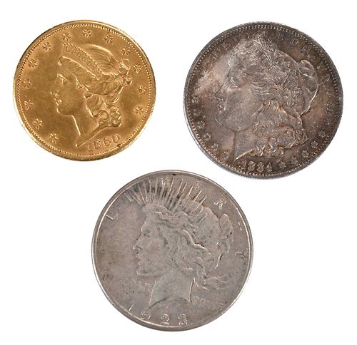 Gold Double Eagle, Silver Dollars, Other Assorted Coins 