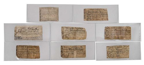 Eight North Carolina Colonial Bank Notes 