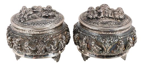 Pair of Asian Silver Lidded Containers