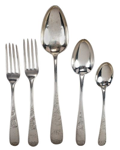 Andrew Warner Mayflower Style Coin Silver Flatware, 16 Pieces