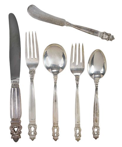 Set of Royal Danish Style Sterling Flatware, Service for 12