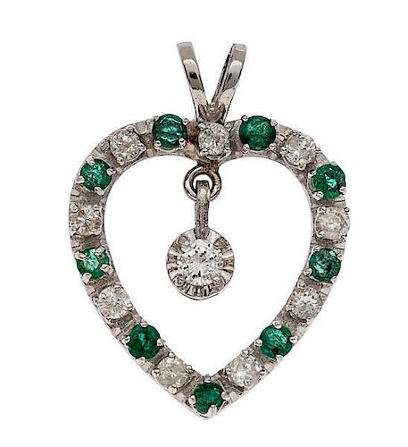 Heart Pendant with Diamonds and Emeralds in 14 Karat 