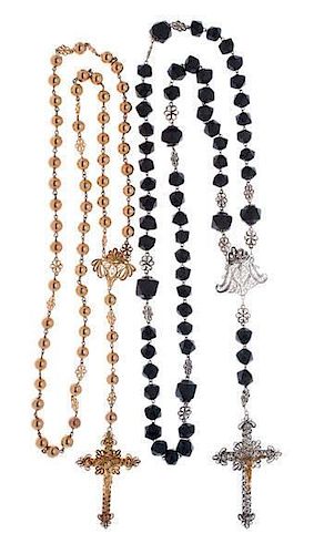 Cannetille Rosaries With Jet and Gold 