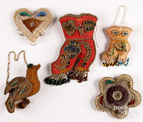 Five Native American beaded items