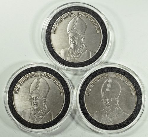 SET OF 3 POPE FRANCIS 1 OZ EACH SILVER MEDALLIONS