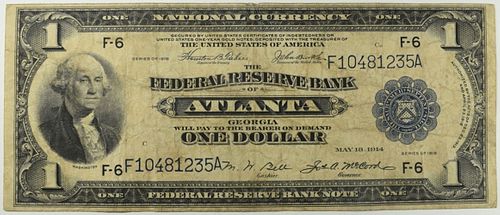 1918 BANK OF ATLANTA $1 FEDERAL RESERVE NOTE