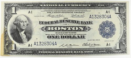 1918 BANK OF BOSTON $1 FEDERAL RESERVE NOTE