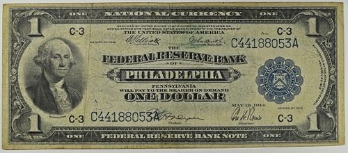 1918 BANK OF PHILADELPHIA $1 FEDERAL RESERVE NOTE