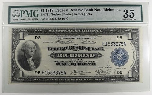 1918 BANK OF RICHMOND $1 FEDERAL RESERVE NOTE