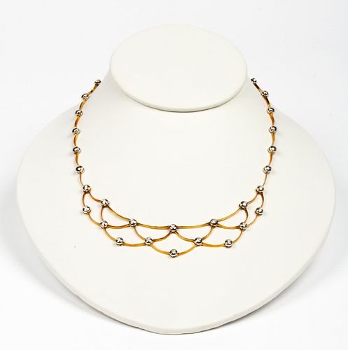Italian 18K Two Tone Gold and Diamond Necklace