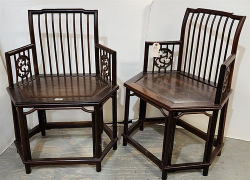 PR. CHINESE CHICKENWOOD WING CHAIRS 36"H X 28"W X 19 1/2"D ARM CHAIRS