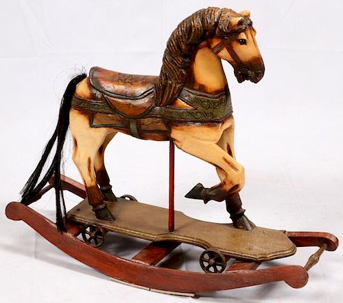 CARVED WOOD HAND PAINTED ROCKING HORSE 20TH CENTURY