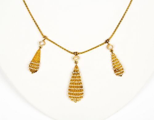 High Karat Gold and Seed Pearl Necklace