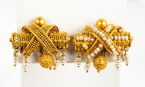 High Karat Gold and Seed Pearl Earrings