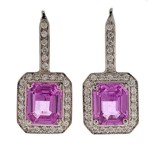 Pink Sapphire and Diamond Earrings in 18 Karat 