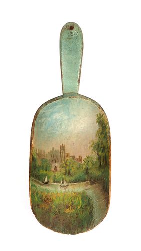 Antique Finely Painted Wooden Scoop with Castle Scene