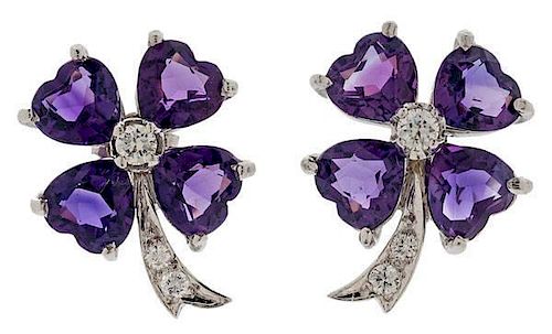 Amethyst and Diamond "Clover" Earrings in 14 Karat 