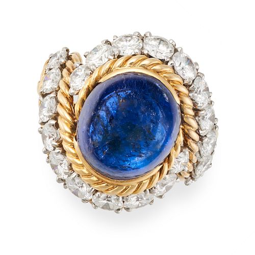 VAN CLEEF & ARPELS, A VINTAGE SAPPHIRE AND DIAMOND RING in 18ct yellow gold and platinum, set wit...