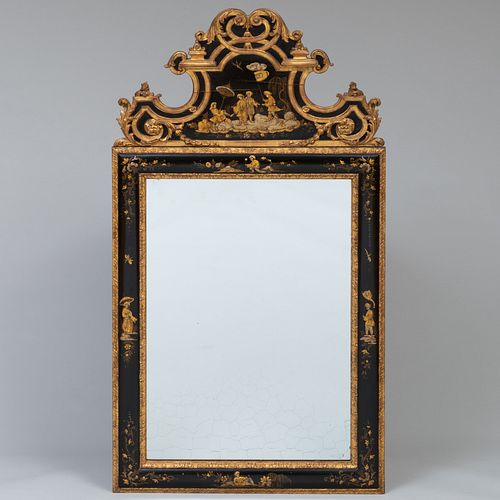 George III Style Japanned and Parcel-Gilt Mirror