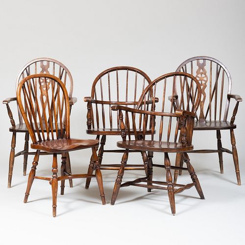 Group of Five English Oak Windsor Chairs