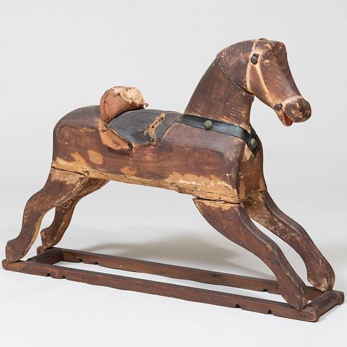 Victorian Stained Wood, Leather, Felt and Iron Rocking Horse