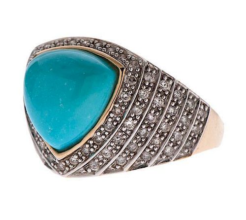 Turquoise and Diamond Ring in 14 Karat 