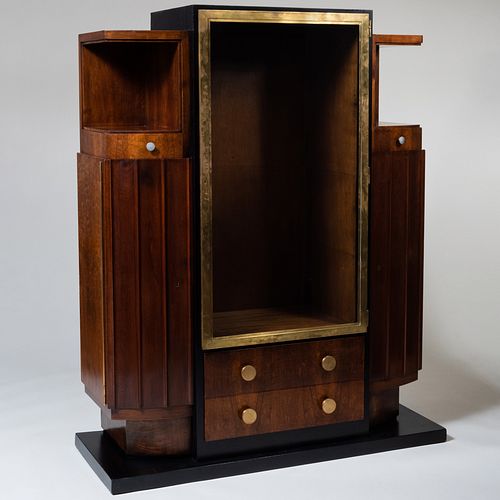 French Art Deco Walnut and Ebonized Wood Cabinet
