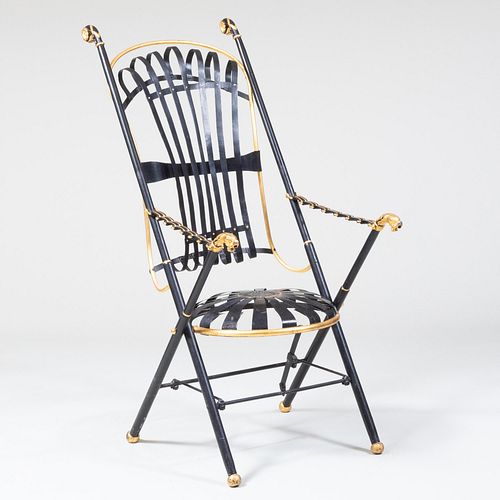 Modern Black Painted and Parcel-Gilt Iron Armchair