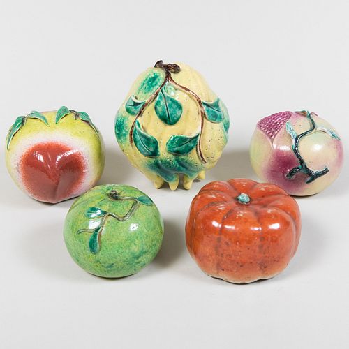 Group of Five Chinese Export Porcelain Models of Fruit