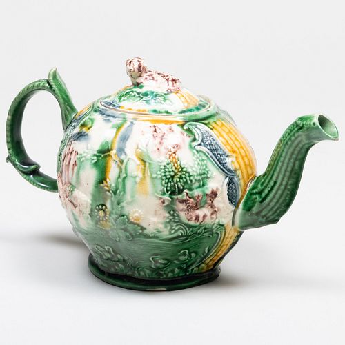 Staffordshire Molded Pottery Teapot
