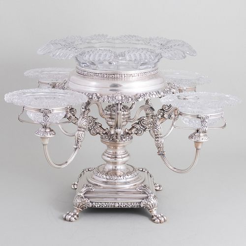 English Silver Plate and Cut Glass Epergne