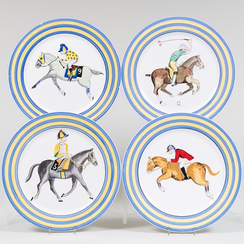 Set of Twelve Italian Renee for Thaxton & Co. Faience Equestrian Chargers
