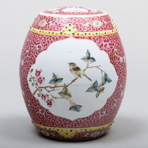 Chinese Famille Rose Porcelain Barrel Form Vessel and Cover