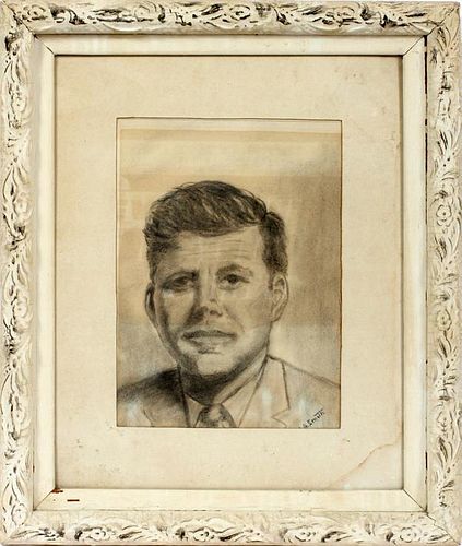 MARION G SMITH CHARCOAL DRAWING JOHN F KENNEDY 1964