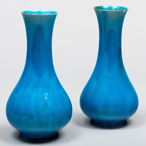 Pair of Chinese Turquoise Glazed Porcelain Vases