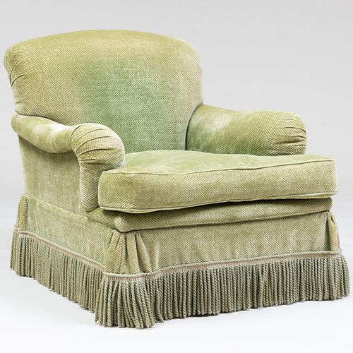 Green Chenille Upholstered Club Chair with Fringe, designed by Michael Krieger