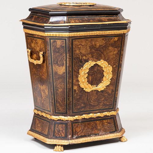 English Faux Bois Painted and Parcel-Gilt Tole Kindling Box