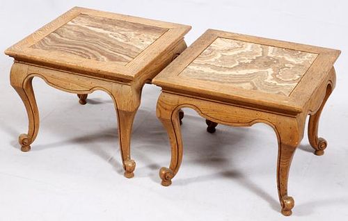 OAK AND MARBLE BRUNCH TABLES PAIR
