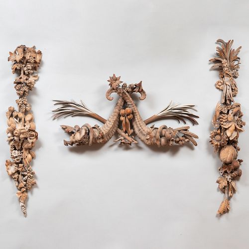 English Carved Wood Cornucopia and Swags, after Grinling Gibbons