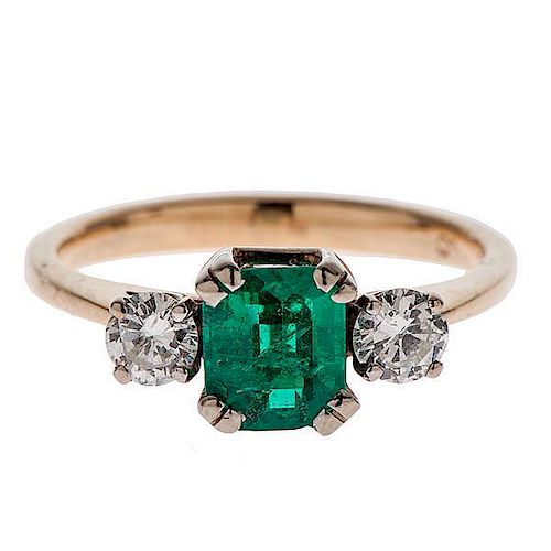 Diamond and Emerald Three-Stone Ring in 14 Karat 
