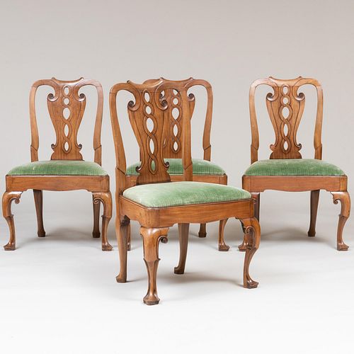 Set of Four George II Style Carved Mahogany Side Chairs