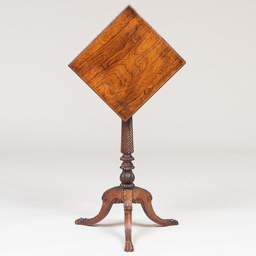 William IV Carved Rosewood Tilt-Top Candle Stand                          