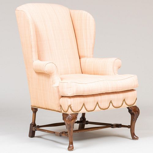 George II Style Stained Wood and Upholstered Wing Chair