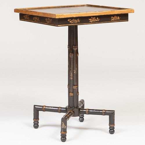 Contemporary Regency Style Black Painted Parcel-Gilt Table                      