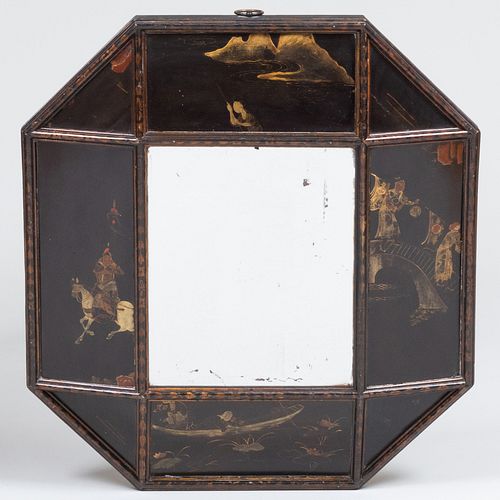 Continental Black Lacquer and Parcel-Gilt Octagonal Mirror               