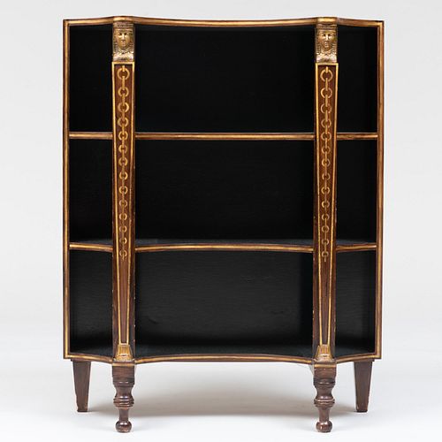 Regency Style Faux Rosewood Painted and Parcel-Gilt Bookcase, in the Egyptian Taste       