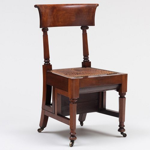 Late Regency Mahogany and Caned Metamorphic Chair 