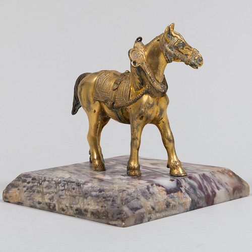Gilt-Metal-Mounted Model of a Horse on a Marble Base