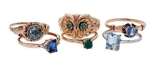 Emerald Owl Ring in 14 Karat, PLUS 