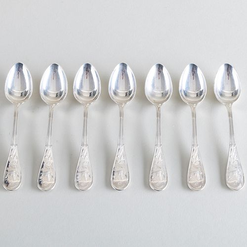 Set of Seven Tiffany & Co. Silver Coffee Spoons in the 'Audubon' Pattern 
